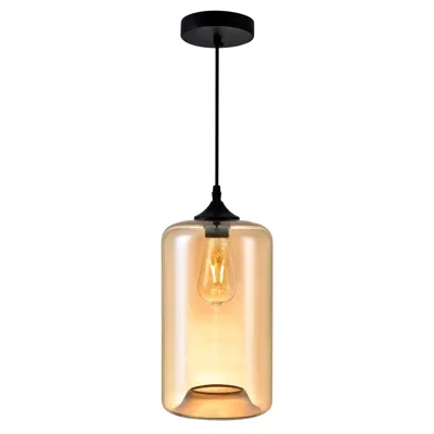 Cwi Lighting Glass 1 Light Down Mini Pendant With Cognac Finish In Black