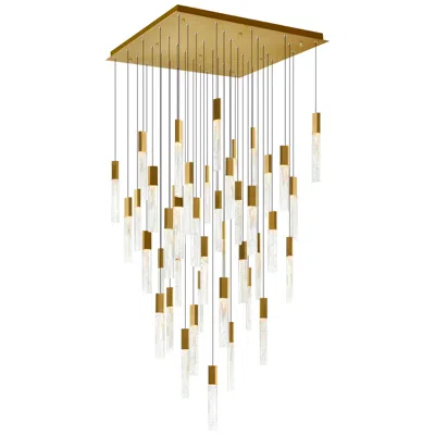 Cwi Lighting Greta Integrated Led 36in Brass Chandelier With Handcrafted Glass In Gold
