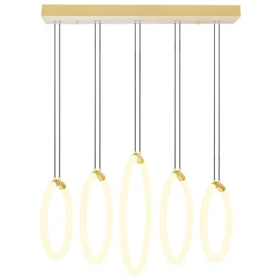 Cwi Lighting Hoops Integrated Led 23in 5 Ring Satin Gold Chandelier