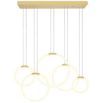 Cwi Lighting Hoops Integrated Led 44in 5 Ring Satin Gold Chandelier
