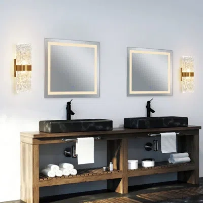 Cwi Lighting Integrated Led 20" Modern Wall Light With Handmade Textured Glass For Living Room Hallways Entryway  In Brass