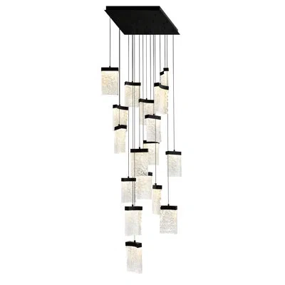 Cwi Lighting Integrated Led 24" Modern Chandelier With Handmade Textured Glass For Dining Room Foyer Bedroom Livi In Black