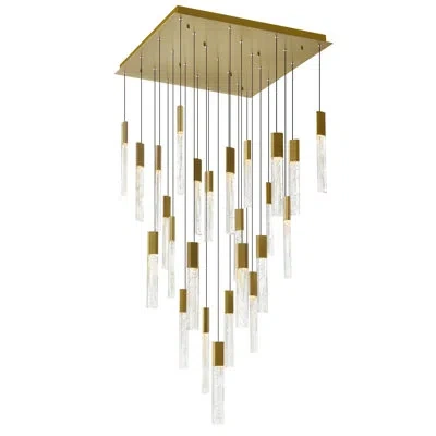 Cwi Lighting Integrated Led 28'' Modern Chandelier With Textured Handmade Glass For Living Room Dining Room In Brass