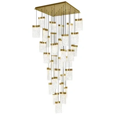 Cwi Lighting Integrated Led 36" Modern Chandelier With Handmade Textured Glass For Dining Room Foyer Bedroom Livi In Brass