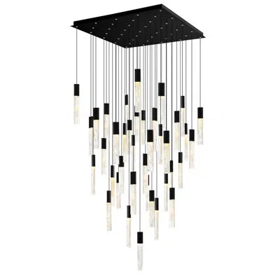 Cwi Lighting Integrated Led 36'' Modern Chandelier With Textured Handmade Glass For Living Room Dining Room In Black