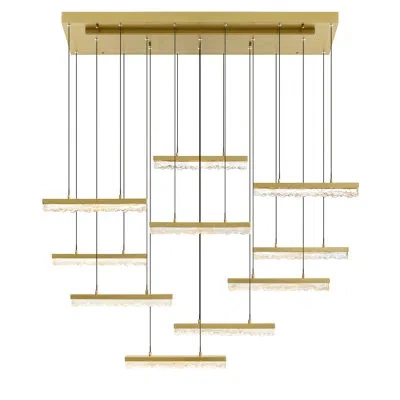 Cwi Lighting Integrated Led 48" Modern Chandelier With Handmade Textured Glass For Dining Room Foyer Bedroom Livi In Brass