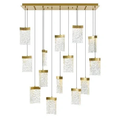 Cwi Lighting Integrated Led 48" Modern Chandelier With Handmade Textured Glass For Dining Room Foyer Bedroom Livi In Brass