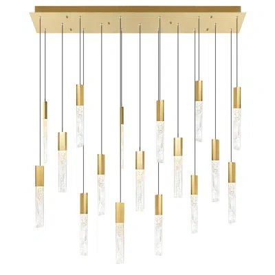 Cwi Lighting Integrated Led 48'' Modern Chandelier With Textured Handmade Glass For Living Room Dining Room In Brass