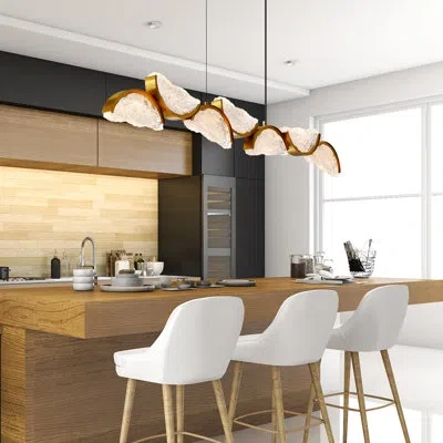 Cwi Lighting Integrated Led 54" Modern Chandelier With Handmade Textured Glass For Dining Room Foyer Bedroom Livi In Brass