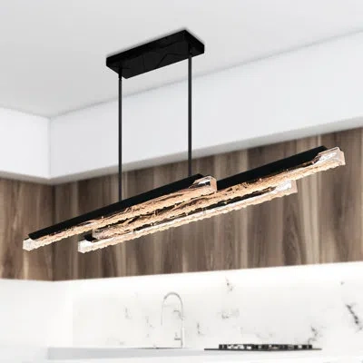Cwi Lighting Integrated Led 60" Modern Chandelier With Handmade Textured Glass For Dining Room Foyer Bedroom Livi In Black