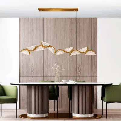 Cwi Lighting Integrated Led 70" Modern Chandelier With Handmade Textured Glass For Dining Room Foyer Bedroom Livi In Brass