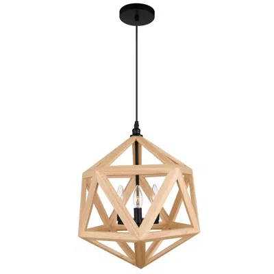 Cwi Lighting Lante 3 Light Pendant With Black & Wood Finish