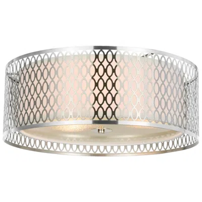 Cwi Lighting Mikayla 3 Light 17in Satin Nickel Drum Shade Flush Mount