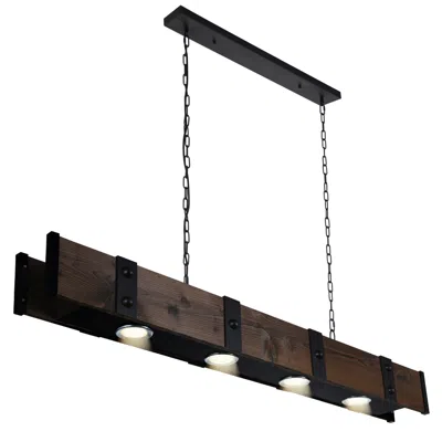 Cwi Lighting Pago 4 Light 59in Black & Wood Drum Shade Island Light