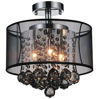 Cwi Lighting Radiant 3 Light 12in Chrome Drum Shade Flush Mount With Black Shade