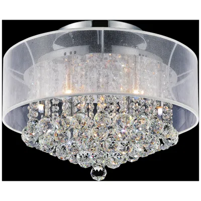 Cwi Lighting Radiant 9 Light 20in Chrome Drum Shade Flush Mount With White Shade