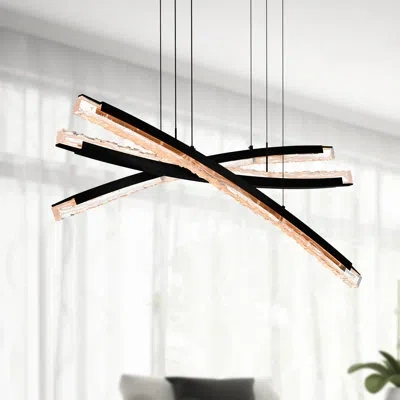 Cwi Lighting Statement / Unique Integrated Led Modern Chandelier With Handmade Textured Glass For Dining Room Foy In Black