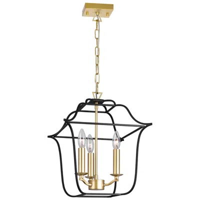 Cwi Lighting Tudor 3 Light 12in Satin Gold & Black Pendant