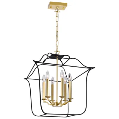 Cwi Lighting Tudor 6 Light 20in Satin Gold & Black Chandelier