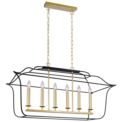 Cwi Lighting Tudor 6 Light 36in Satin Gold & Black Chandelier