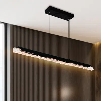 Cwi Lighting Valira Integrated Led 48" Modern Chandelier With Handmade Textured Glass For Dining Room Foyer Bedro In Black