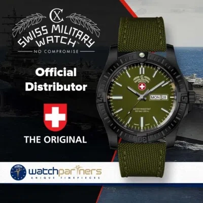 Pre-owned Cx Swiss Military Desert Storm Day/date Watch 42mm Olive Strap Olive Dial 3098