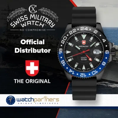 Pre-owned Cx Swiss Military Gmt Nero Scuba Swiss Watch Pvd Case 2nd T/zone Blk Dial 27761