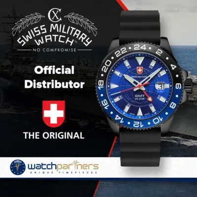 Pre-owned Cx Swiss Military Gmt Nero Scuba Swiss Watch Pvd Case 2nd T/zone Blu Dial 27771