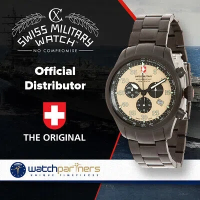 Pre-owned Cx Swiss Military Hawk Nero Chrono Swiss Watch Black Pvd Case Khaki Dial 2733