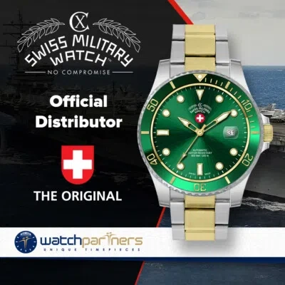 Pre-owned Cx Swiss Military Invincible Diving Watch Eta Auto 2 Tone 20atm Green Dial 3013