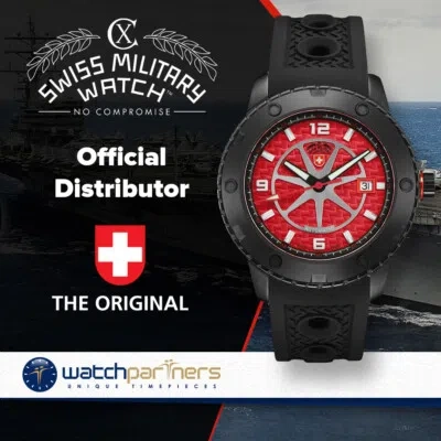 Pre-owned Cx Swiss Military Rallye Auto Watch 44mm Dlc Case Eta 2824-2 Movt Red Dial 2759