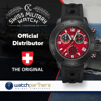 Pre-owned Cx Swiss Military Rallye Gmt Nero 44mm Dlc Case Chrono Watch Gmt Red Dial 2753