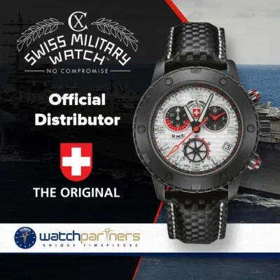 Pre-owned Cx Swiss Military Rallye Gmt Nero Rawhide Watch Leather Strap Silv Dial 27501