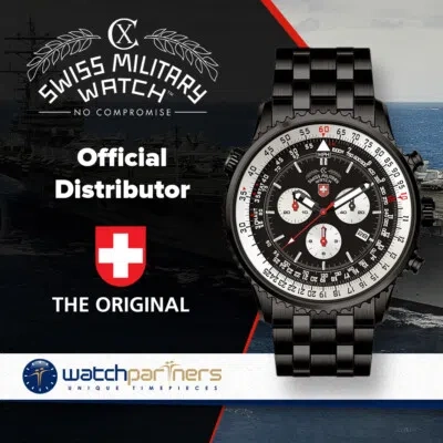 Pre-owned Cx Swiss Military Thunderbolt Nero Chrono Watch 44mm Pvd Case/bracelet Blk Dial