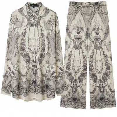 Cy Boutique Black / White Vintage Toile Print Oversized Shirt & Wide-leg Trousers Co-ord Set In Multi