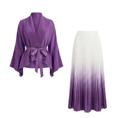 Cy Boutique Full Pleated Kimono Sleeves Cardigan Top And Tie Dye Print In Purple