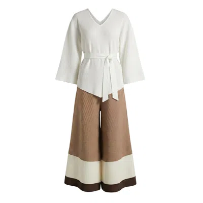 Cy Boutique Full Pleated Long Sleeves Top And Trousers In White