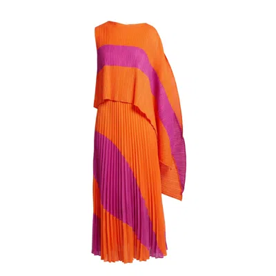 Cy Boutique Full Pleated Long Sleeves Vest Top And Skirts In Orange Pink Color