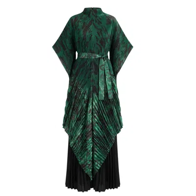 Cy Boutique Full Pleated Printed Top And Wide-leg Trousers Co-ords In Green