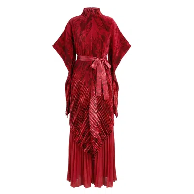 Cy Boutique Full Pleated Printed Top And Wide-leg Trousers Co-ords In Red