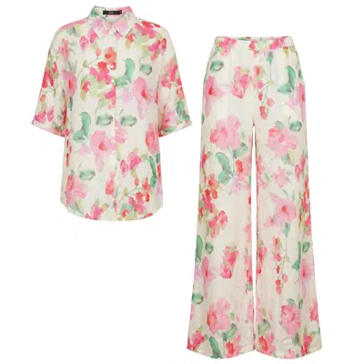 Cy Boutique Multi Floral Print Cotton Blend Co-ords Suits In Pink