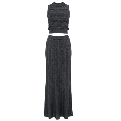 Cy Boutique Pointelle Knit Vest Top & Maxi Pleated Skirt In Black