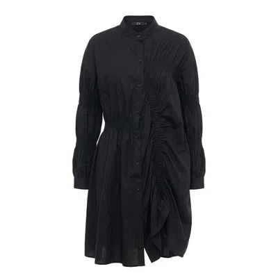 Cy Boutique Women's Asymmetry With Elasticated Design Cotton Blend Shirt Dress In Black