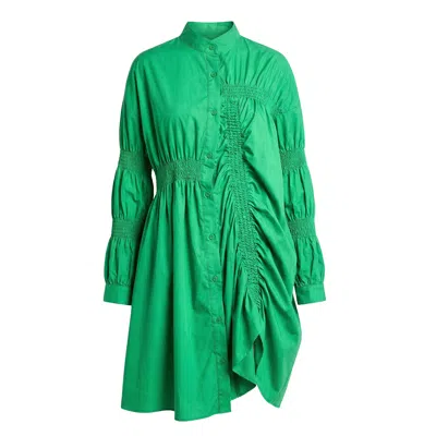 Cy Boutique Women's Asymmetry With Elasticated Design Cotton Blend Shirt Dress In Green