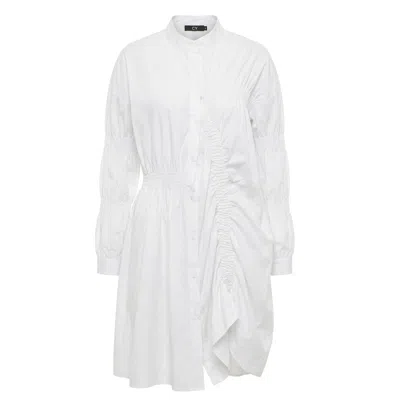 Cy Boutique Women's Asymmetry With Elasticated Design Cotton Blend Shirt Dress In White