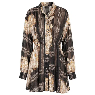 Cy Boutique Women's Black And Gold Scarf Print Mini Shirt Dress