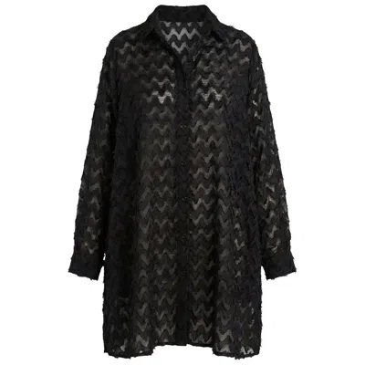 Cy Boutique Women's Black Color Oversized Shirt Dress In Multi Tassel Stripe Design Fabric