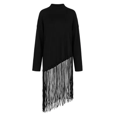 Cy Boutique Women's Black Soft Knit Jumper With Statement Fringe Hem