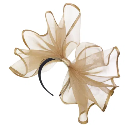 Cy Boutique Women's Brown / Gold Large Wide Brim Bow Fascinator In Dark Gold In Multi