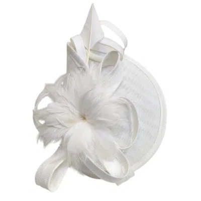 Cy Boutique Women's Fascinator With Feather & Sculptural Loop Detail In White In Yellow
